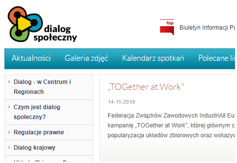 Departament Dialogu i Partnerstwa Społecznego promuje kampanię Togerther at Work