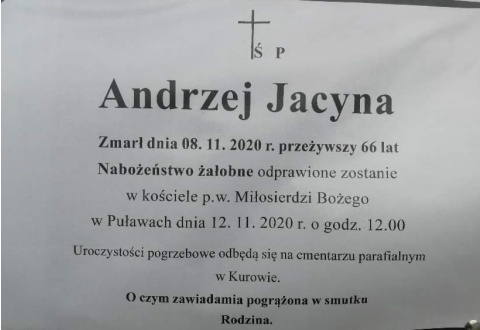 Zmarł nasz Kolega śp. Andrzej Jacyna